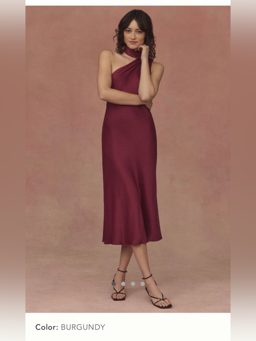 BHLDN Nicoletta one shoulder scarf satin midi dress Small